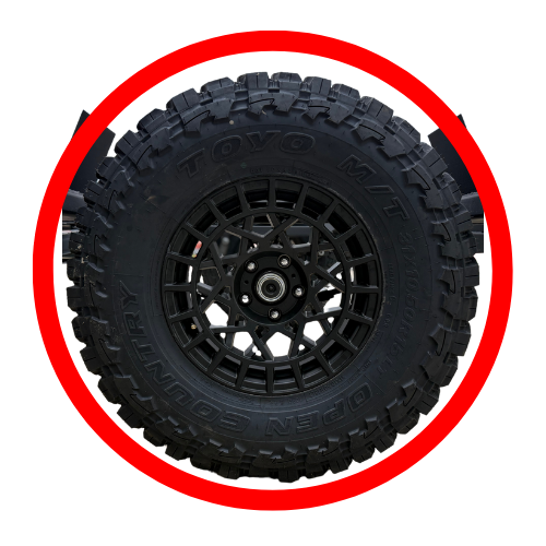 Spare tire "for upgraded off-road tire and aluminum rims"
