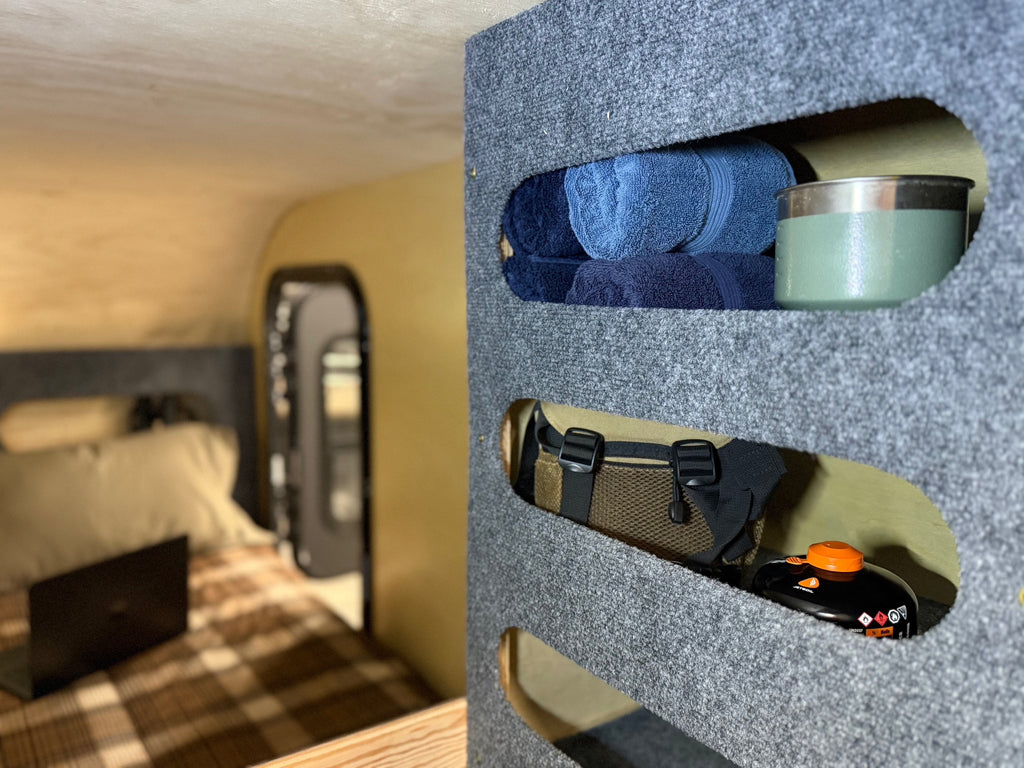 GLACIER TEAR DROP CAMPER TRAILER SHELVING